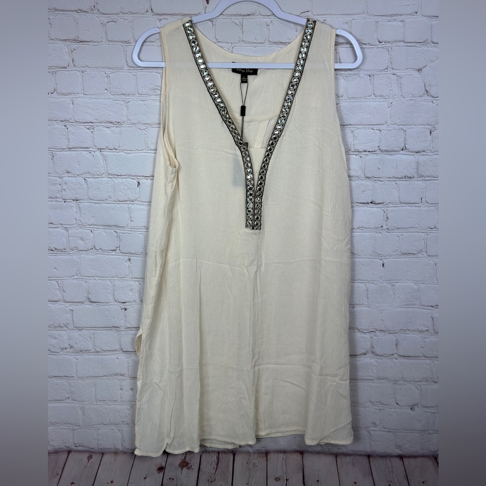 Melissa Paige sleeveless crinkle slit‎ back top tunic blouse shirt sz L NWT